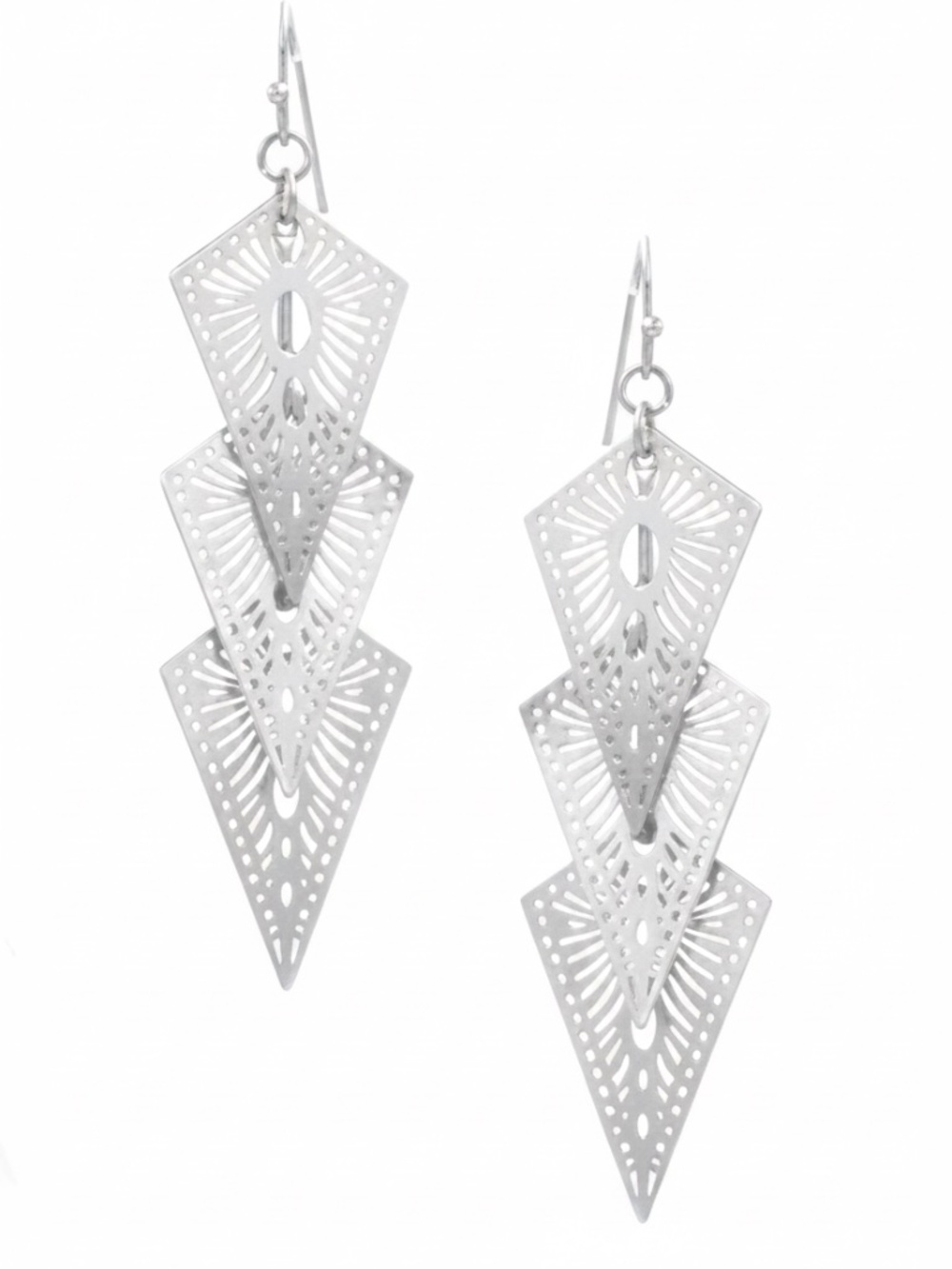 Womens Silver Dangle Drop Triangle Earrings
